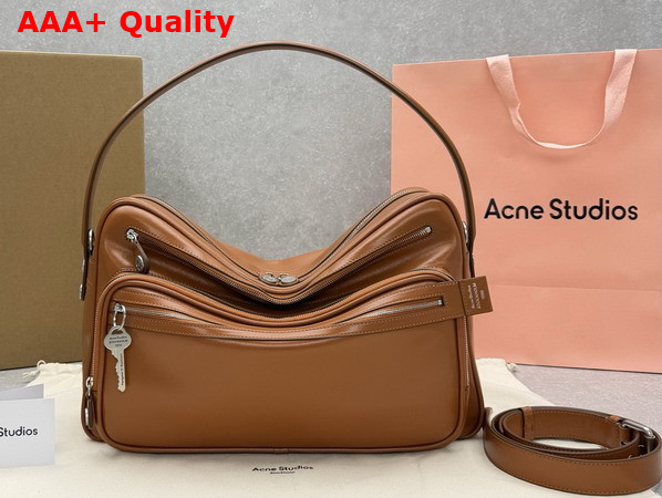 Acne Studios Camero Camera Shoulder Bag in Cognac Brown Calf Leather Replica