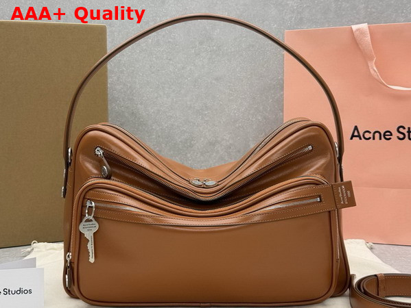 Acne Studios Camero Camera Shoulder Bag in Cognac Brown Calf Leather Replica
