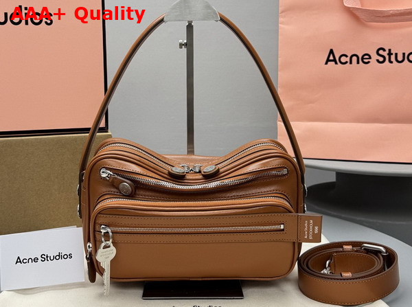 Acne Studios Camero Party Shoulder Bag in Cognac Brown Calf Leather Replica