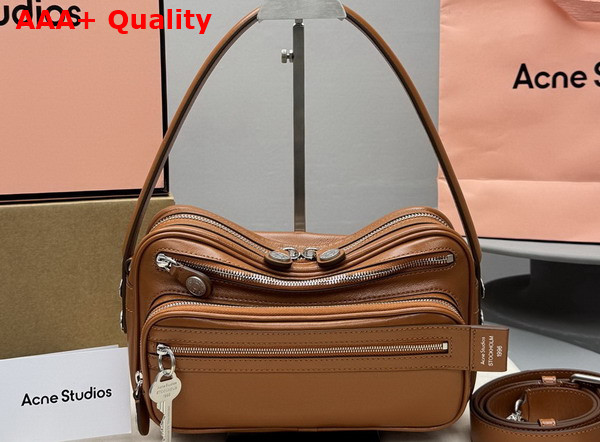 Acne Studios Camero Party Shoulder Bag in Cognac Brown Calf Leather Replica