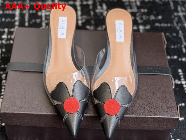 Alaia Bloom Mules in Calfskin and Transparent Polyurethane Black Replica