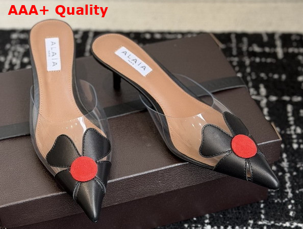 Alaia Bloom Mules in Calfskin and Transparent Polyurethane Black Replica