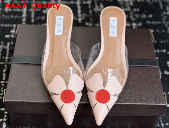 Alaia Bloom Mules in Calfskin and Transparent Polyurethane Light Pink Replica