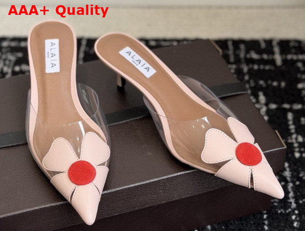 Alaia Bloom Mules in Calfskin and Transparent Polyurethane Light Pink Replica