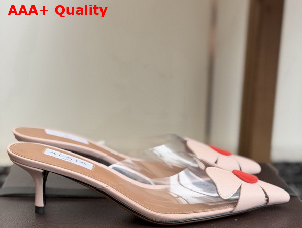 Alaia Bloom Mules in Calfskin and Transparent Polyurethane Light Pink Replica