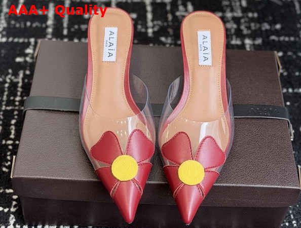 Alaia Bloom Mules in Calfskin and Transparent Polyurethane Red Replica