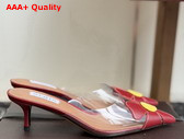 Alaia Bloom Mules in Calfskin and Transparent Polyurethane Red Replica