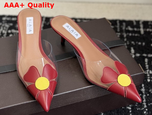 Alaia Bloom Mules in Calfskin and Transparent Polyurethane Red Replica