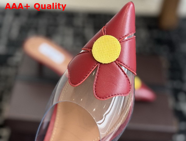 Alaia Bloom Mules in Calfskin and Transparent Polyurethane Red Replica