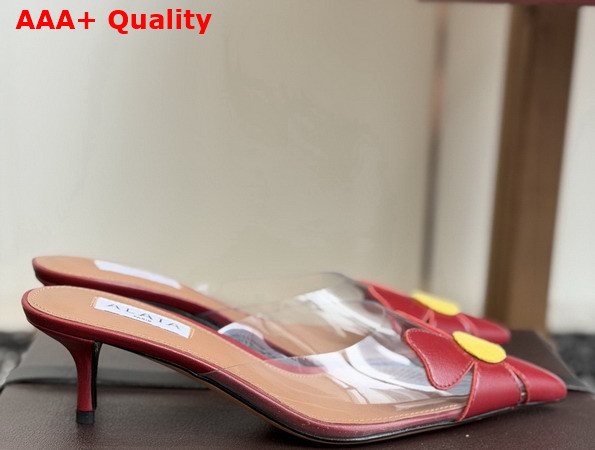 Alaia Bloom Mules in Calfskin and Transparent Polyurethane Red Replica
