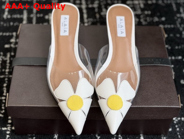 Alaia Bloom Mules in Calfskin and Transparent Polyurethane White Replica