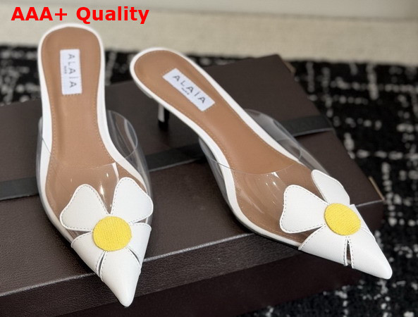 Alaia Bloom Mules in Calfskin and Transparent Polyurethane White Replica