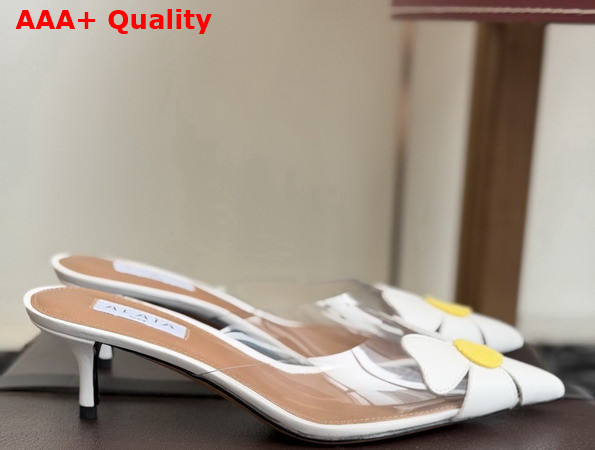 Alaia Bloom Mules in Calfskin and Transparent Polyurethane White Replica