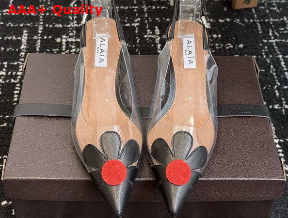 Alaia Bloom Slingbacks in Nappa Leather and Transparent Polyurethane Black Replica