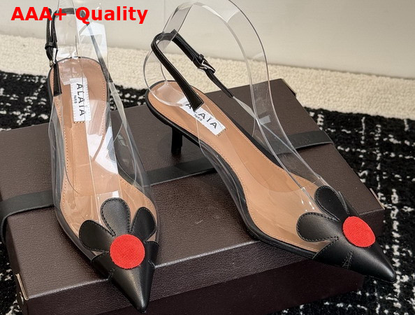 Alaia Bloom Slingbacks in Nappa Leather and Transparent Polyurethane Black Replica