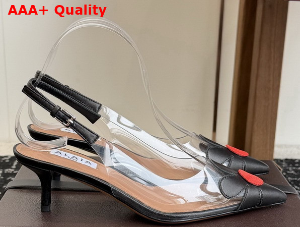 Alaia Bloom Slingbacks in Nappa Leather and Transparent Polyurethane Black Replica