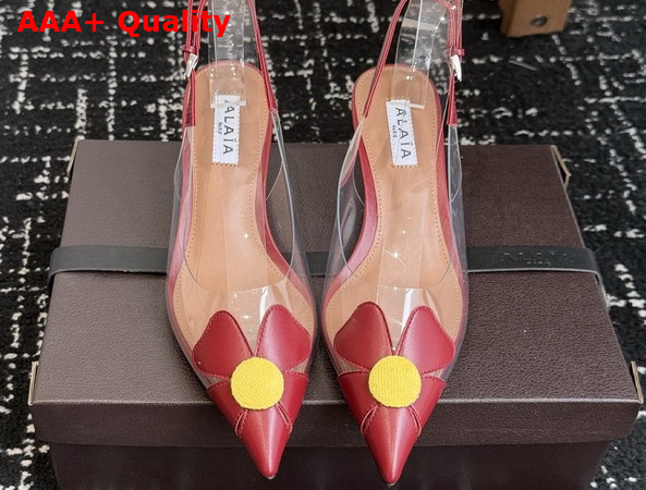 Alaia Bloom Slingbacks in Nappa Leather and Transparent Polyurethane Red Replica