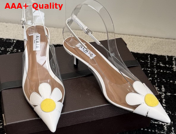 Alaia Bloom Slingbacks in Nappa Leather and Transparent Polyurethane White Replica