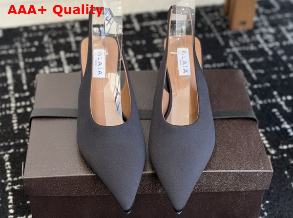 Alaia Cube Wedge Slingbacks in Black Satin Replica