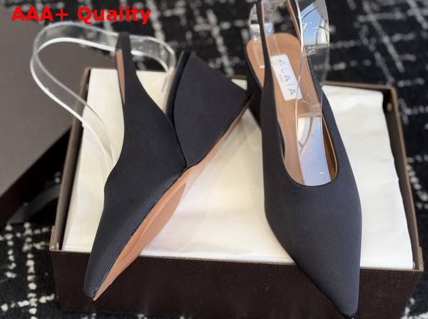 Alaia Cube Wedge Slingbacks in Black Satin Replica