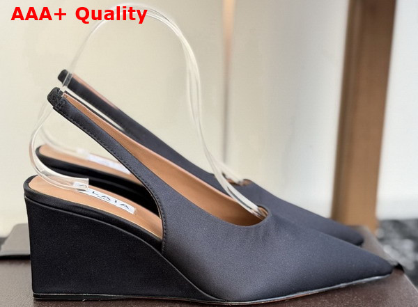 Alaia Cube Wedge Slingbacks in Black Satin Replica