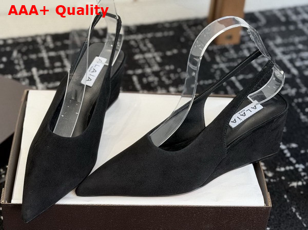 Alaia Cube Wedge Slingbacks in Black Suede Replica