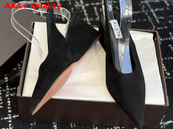 Alaia Cube Wedge Slingbacks in Black Suede Replica