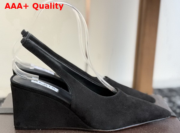 Alaia Cube Wedge Slingbacks in Black Suede Replica