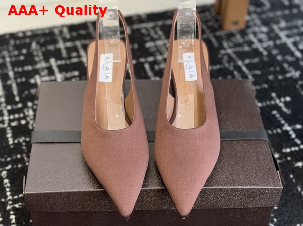 Alaia Cube Wedge Slingbacks in Brown Satin Replica