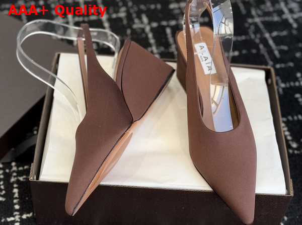Alaia Cube Wedge Slingbacks in Brown Satin Replica