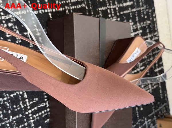 Alaia Cube Wedge Slingbacks in Brown Satin Replica