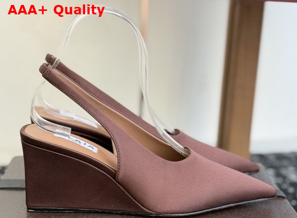 Alaia Cube Wedge Slingbacks in Brown Satin Replica