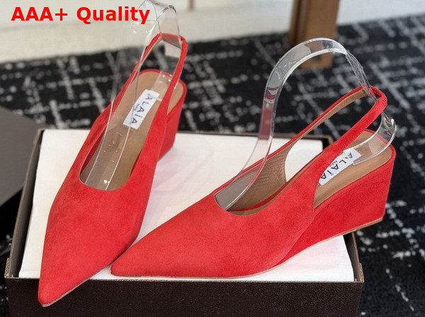 Alaia Cube Wedge Slingbacks in Red Suede Replica