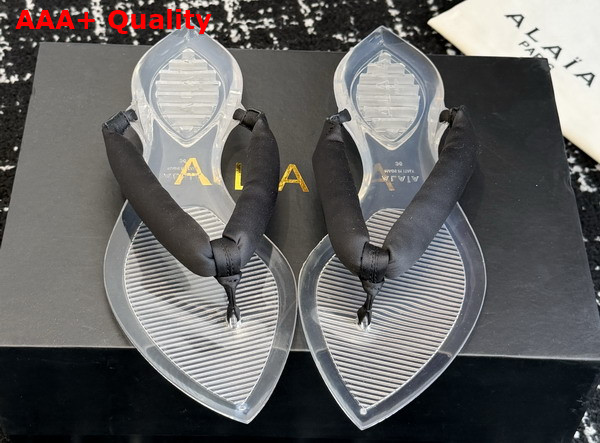Alaia Invisible Thong Mules in Black Satin Replica