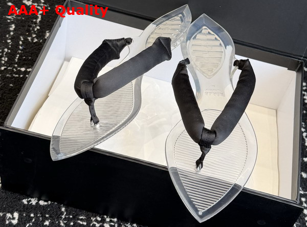 Alaia Invisible Thong Mules in Black Satin Replica