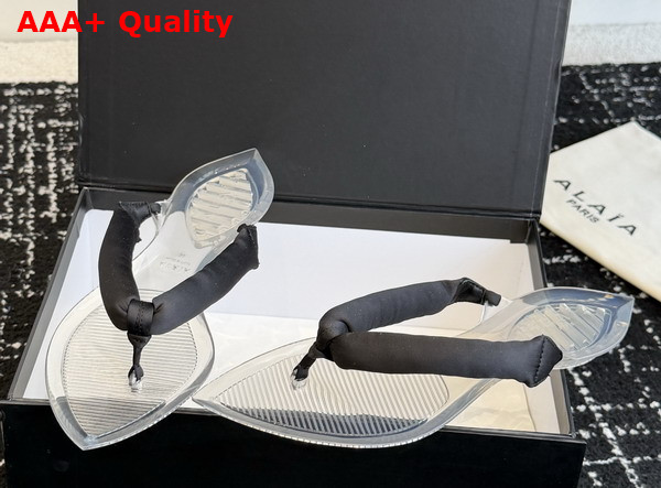 Alaia Invisible Thong Mules in Black Satin Replica