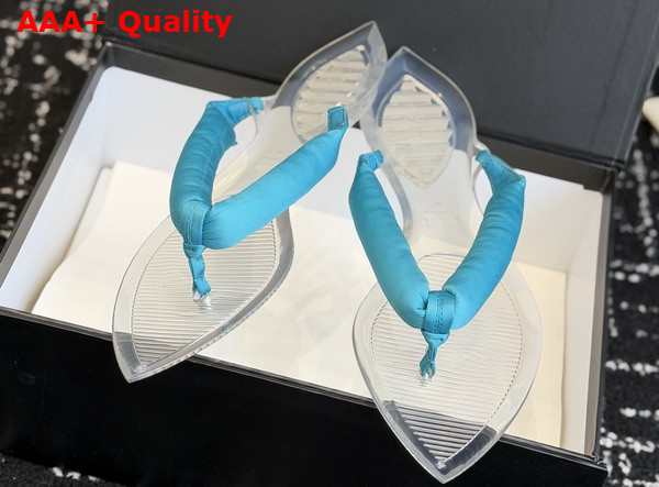 Alaia Invisible Thong Mules in Light Blue Satin Replica