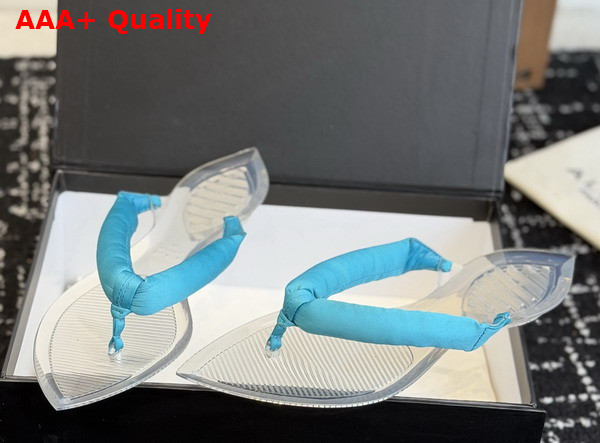 Alaia Invisible Thong Mules in Light Blue Satin Replica