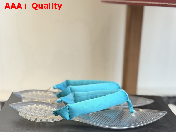 Alaia Invisible Thong Mules in Light Blue Satin Replica