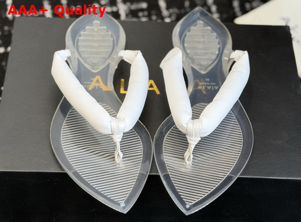 Alaia Invisible Thong Mules in White Satin Replica