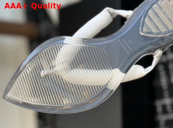 Alaia Invisible Thong Mules in White Satin Replica