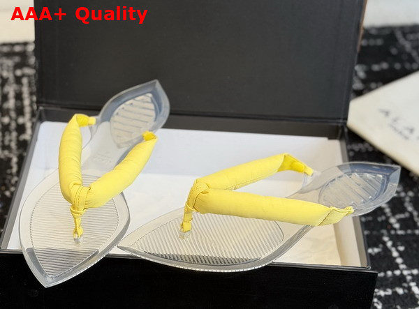Alaia Invisible Thong Mules in Yellow Satin Replica