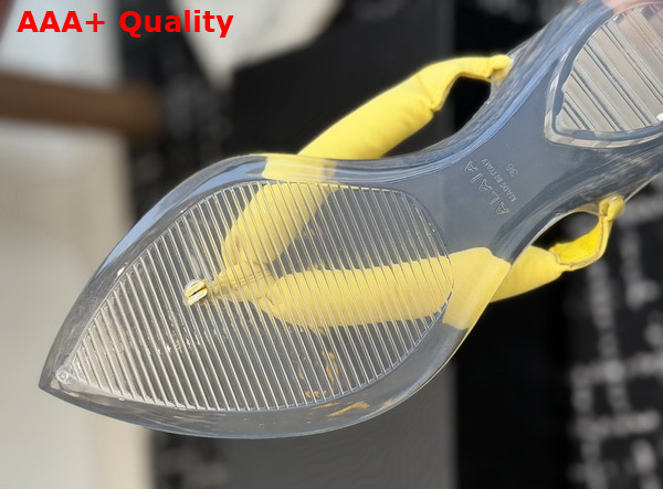 Alaia Invisible Thong Mules in Yellow Satin Replica