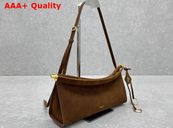 Alaia Le Click East West Medium Bag in Brown Nubuck Calfskin Leather Replica