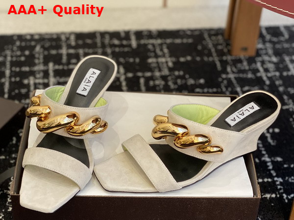 Alaia Wave Jewel Mules in Beige Suede Replica