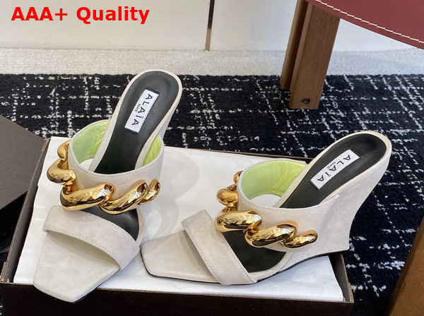 Alaia Wave Jewel Mules in Beige Suede Replica