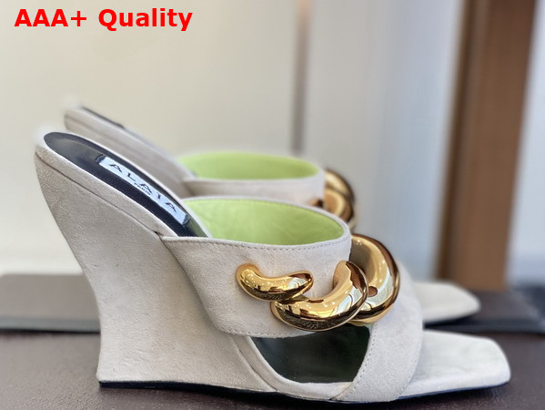 Alaia Wave Jewel Mules in Beige Suede Replica