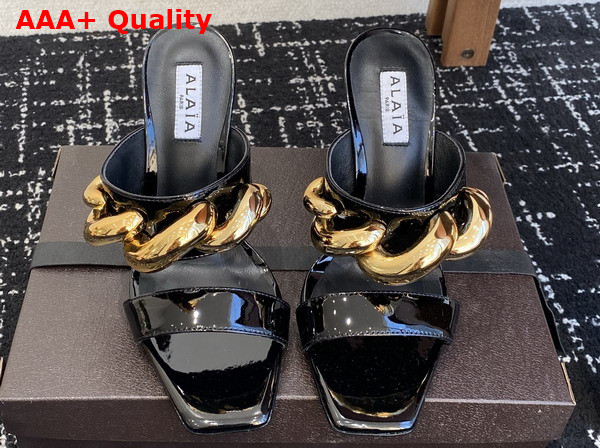 Alaia Wave Jewel Mules in Black Patent Leather Replica