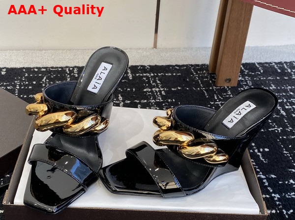 Alaia Wave Jewel Mules in Black Patent Leather Replica