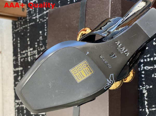 Alaia Wave Jewel Mules in Black Patent Leather Replica